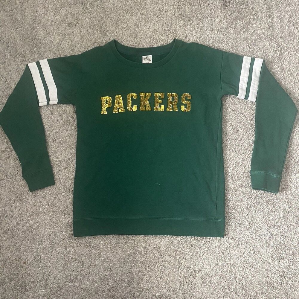 Green Bay Packers NFL Women’s Sweatshirt Green Sequin PINK Victoria's Secret
